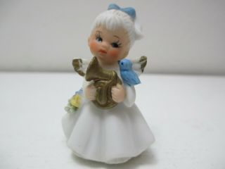 Vintage Napcoware Napco Mini Angel Figurine Playing Horn To Bird 2 " Tall 9876