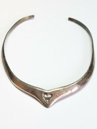 Vintage Taxco Mexico Jvc Sterling Silver 925 Cutout Heart Collar Cuff Necklace