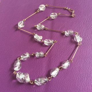 Vintage Art Deco 1930’s Clear Spiral Glass Rolled Gold Link Necklace