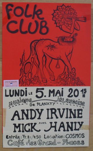 Andy Irvine Mick Hanly Planxty Swiss Vintage Concert Poster