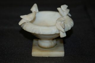 Vintage Carved Alabaster Bird Bath With 4 Perched Doves,  3 1/2 " Diam.  3 " Tall