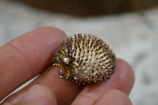 Vtg Sterling Silver & 14 K Gold Hedgehog Porcupine Brooch With Ruby Eyes 4