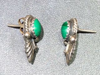 Vtg Sterling Silver Oval Variscite/green Turquoise Post Earrings Weight 2.  9g