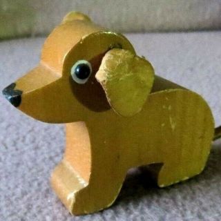 L@@k Vintage " Wooden Dog Figurine By Franz " : Leather Ears & Tail: