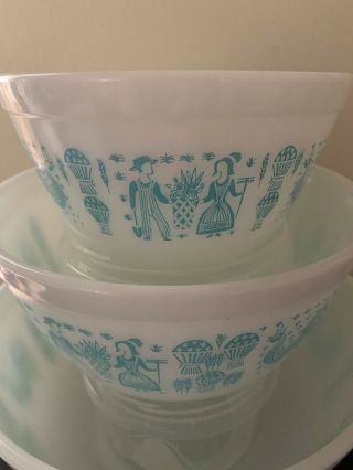 Vintage Pyrex Turquoise Amish Butterprint Nesting Mixing Bowls 401 402 403 2
