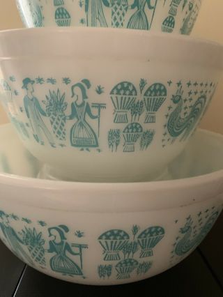 Vintage Pyrex Turquoise Amish Butterprint Nesting Mixing Bowls 401 402 403 3