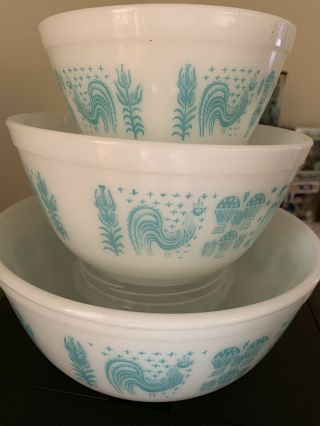 Vintage Pyrex Turquoise Amish Butterprint Nesting Mixing Bowls 401 402 403 5
