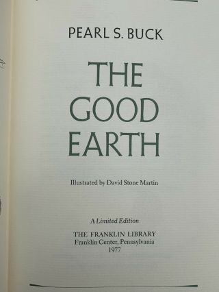 The Good Earth,  Pearl S Buck,  Franklin Library Fine Binding 1977 GREEN Leather 4