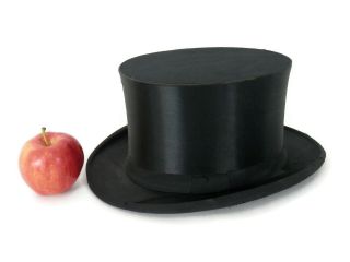 Vintage Black Silk Top Hat W/grosgrain Trim From West Germany By Delton