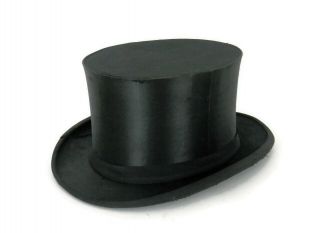 Vintage Black Silk Top Hat w/Grosgrain Trim from West Germany by Delton 8