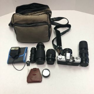 Minolta Srt 101 35mm Slr Film Camera Plus Accessories And Lens