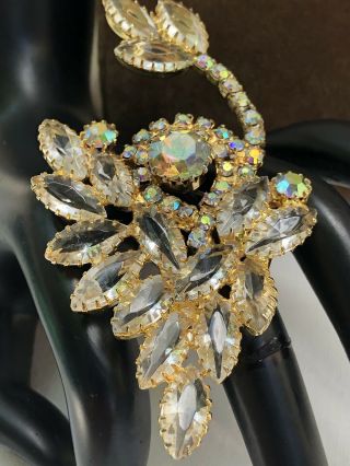 Vintage Jewelry Aurora Borealis Rhinestone Leaf Spray Brooch Pin