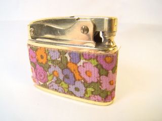 Vintage Buxton Cloth Floral Gold Tone Automatic Lighter Sparking Well