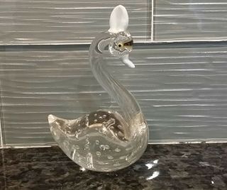 Vintage Murano Swan Bird Paperweight With Controlled Bubbles