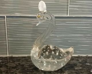 Vintage Murano Swan Bird Paperweight with Controlled Bubbles 3
