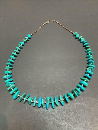 Vintage Navajo Graduated Turquoise Nugget And Heishi Bead Necklace