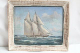 Vintage Alex Breede Oil On Board Painted Clipper Ship At Sea