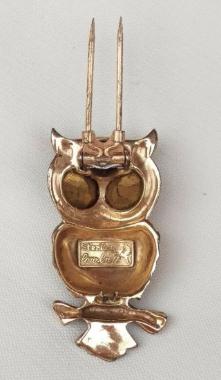 Vintage Sterling Coro Craft Sterling Enamel Rhinestone Owl Fur Clip Pin Brooch 4