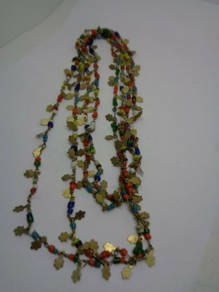 Vintage Glass Bead And Brass Pressed Necklace Festival Wedding Boho 52 " Flapper