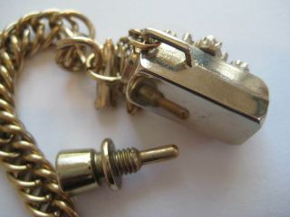 1950 ' s VINTAGE Metal Chain Bracelet RHINESTONE PERFUME HOLDER Fob Charm Opens 3
