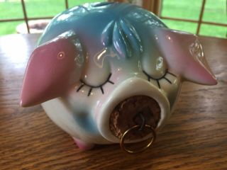 Vintage Corky Pig Piggy Bank Hull Hp Co.  1957 Usa Baby Blue & Pink Cork Nose