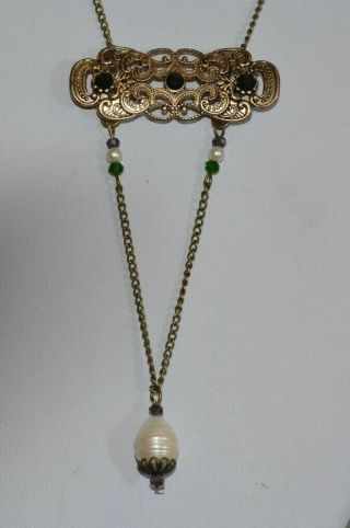 Vintage Lavaliere Art Nouveau Style Suffragette Colour Crystal Pearl Necklace