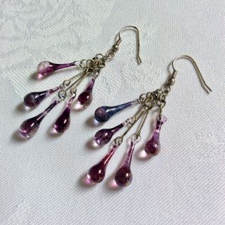 Vintage Jewellery Amethyst Purple Glass Droplets Pendant Earrings