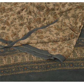 Sanskriti Vintage Brown Saree Pure Georgette Silk Printed Sari Deco Craft Fabric