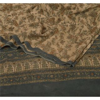 Sanskriti Vintage Brown Saree Pure Georgette Silk Printed Sari Deco Craft Fabric 2
