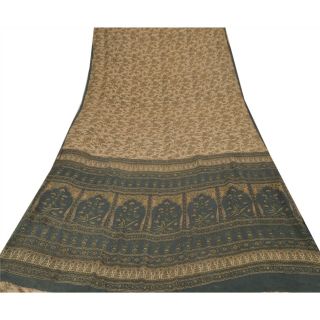 Sanskriti Vintage Brown Saree Pure Georgette Silk Printed Sari Deco Craft Fabric 3