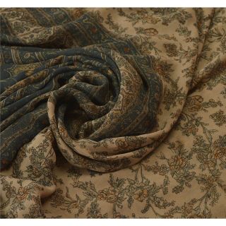 Sanskriti Vintage Brown Saree Pure Georgette Silk Printed Sari Deco Craft Fabric 4