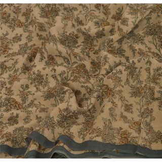 Sanskriti Vintage Brown Saree Pure Georgette Silk Printed Sari Deco Craft Fabric 5