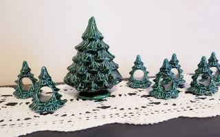 Vintage Ceramic Holiday Christmas Tree Napkin Rings Retro Holiday Decor Atomic