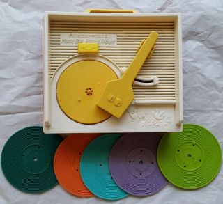 Vintage Fisher Price Music Box Record Player 995 1971 5 Records