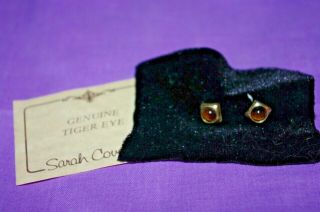 Vtg Sarah Coventry Lady Coventry " Tiger Eye " Pierced Earrings & Paper