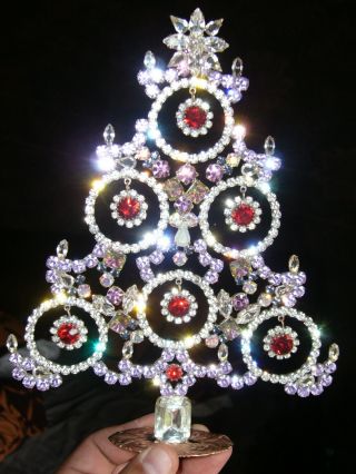 Summer Price : Vintage Rhinestone Christmas Tree Xmass Decoration Signed K421