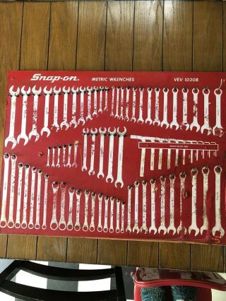Vtg Snap On Tool Location Board For Wall Mount Box Or Wall.  Metric Wrenches