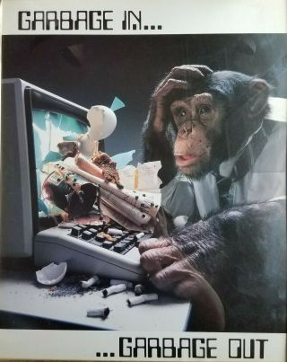 Vintage Poster Garbage In Garbage Out Monkey On Computer 80s Tech Office Decor