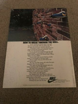Vintage 1979 Nike Elite Running Shoes Poster Print Ad " Break Through The Wall "