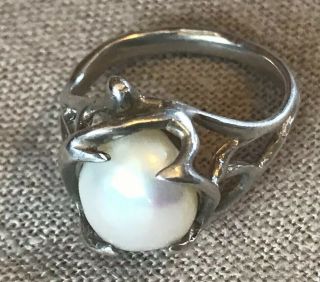 Vtg Sterling Silver - Brutalist Nugget Cultured Pearl Ring Size 6 - 4 Grams