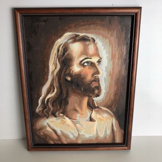Vintage Framed Paint By Number Jesus Wood Frame No Glass 18x13 Religious