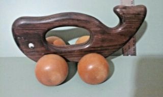 Vtg Wood Wooden Baby Kid Toy Roller Push Cws 1960s Whale Hand Made Carved 9 "