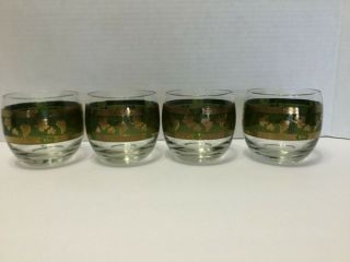 Vintage Cera Golden Grapes Green Roly Poly Glasses Set Of 4