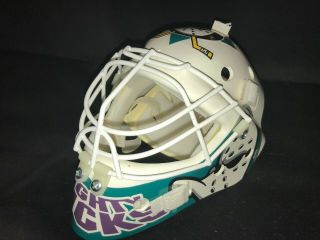 Vtg Anaheim Mighty Ducks Mini Goalie Helmet Mask - Official Nhl Merchandise