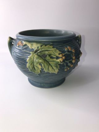 Vintage Roseville Pottery Bushberry Blue Bowl 657 - 4.