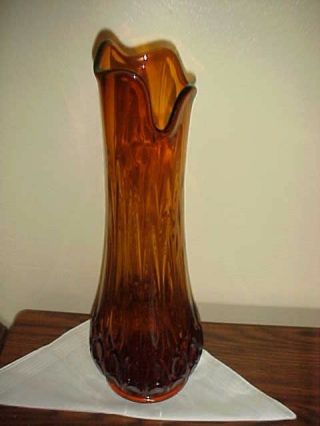 Vintage Modern Stretch Swung Dark Amber Glass Floor Vase Viking ?