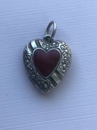 Vintage Sterling Silver Repousse Enamel Puffy Heart Charm