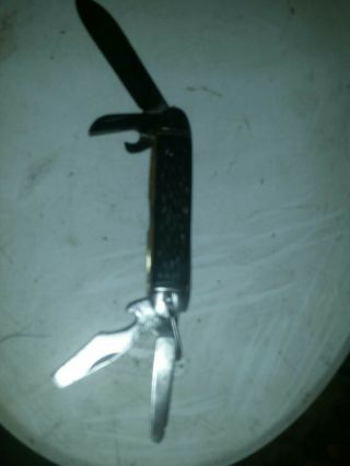 Vintage 4 Line Camillus N.  Y.  4 Tools/ 2 Blades Blac Handle Pocket Knife