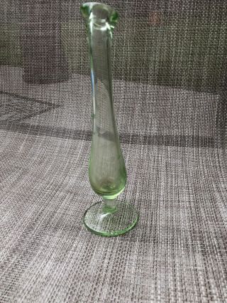 Old Vintage Green Depression Glass Footed Bud Vase With Flowers Unknown Maker