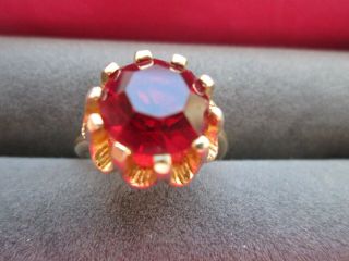 Vintage Signed Sarah Cov Canada Gold Ruby Rhinestone Dress Ring Uk Size O